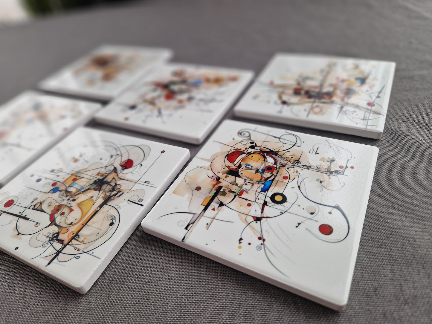 Set of 6 handmade ceramic coasters - Chaotic Symphony.