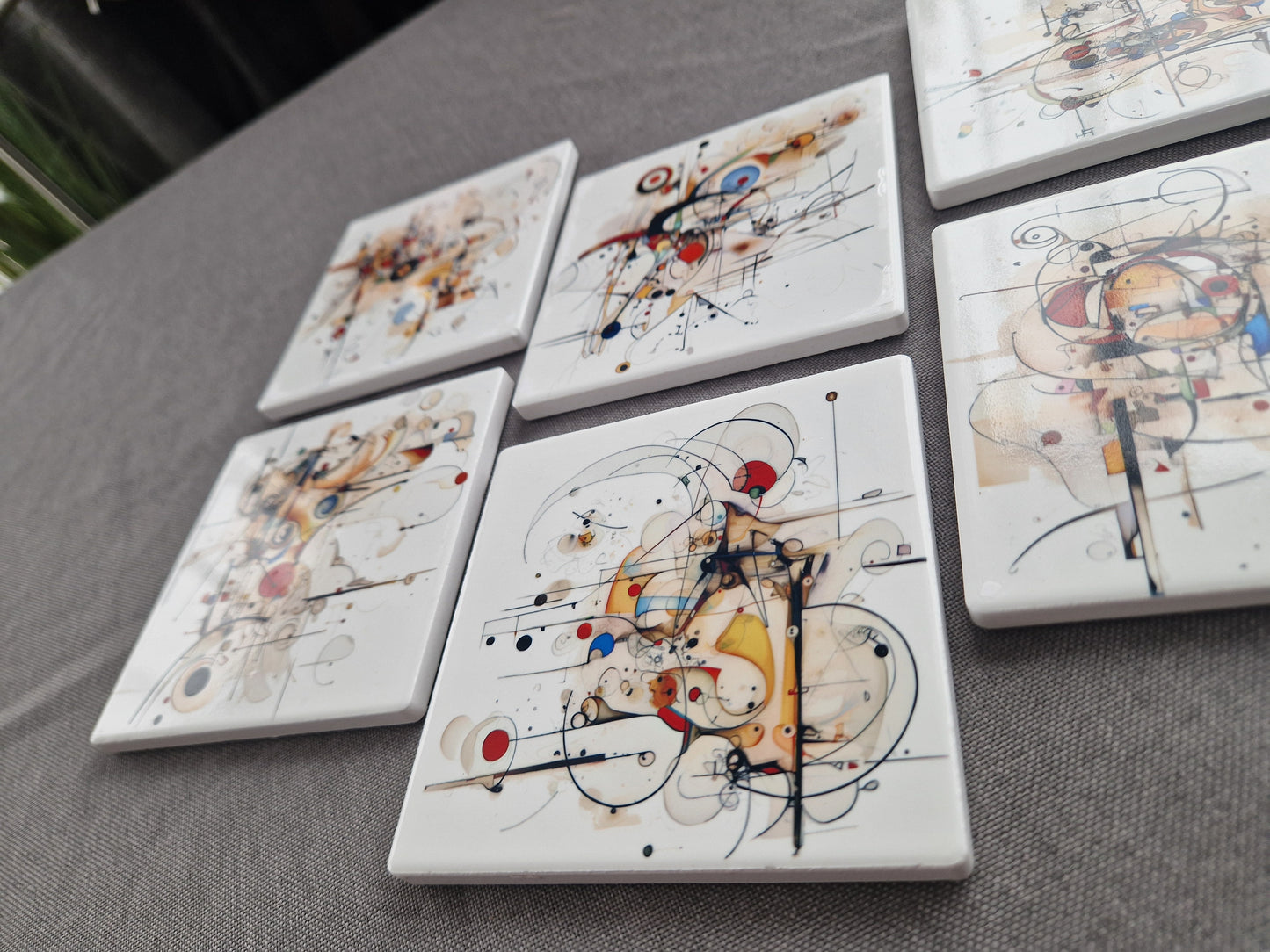 Set of 6 handmade ceramic coasters - Chaotic Symphony.