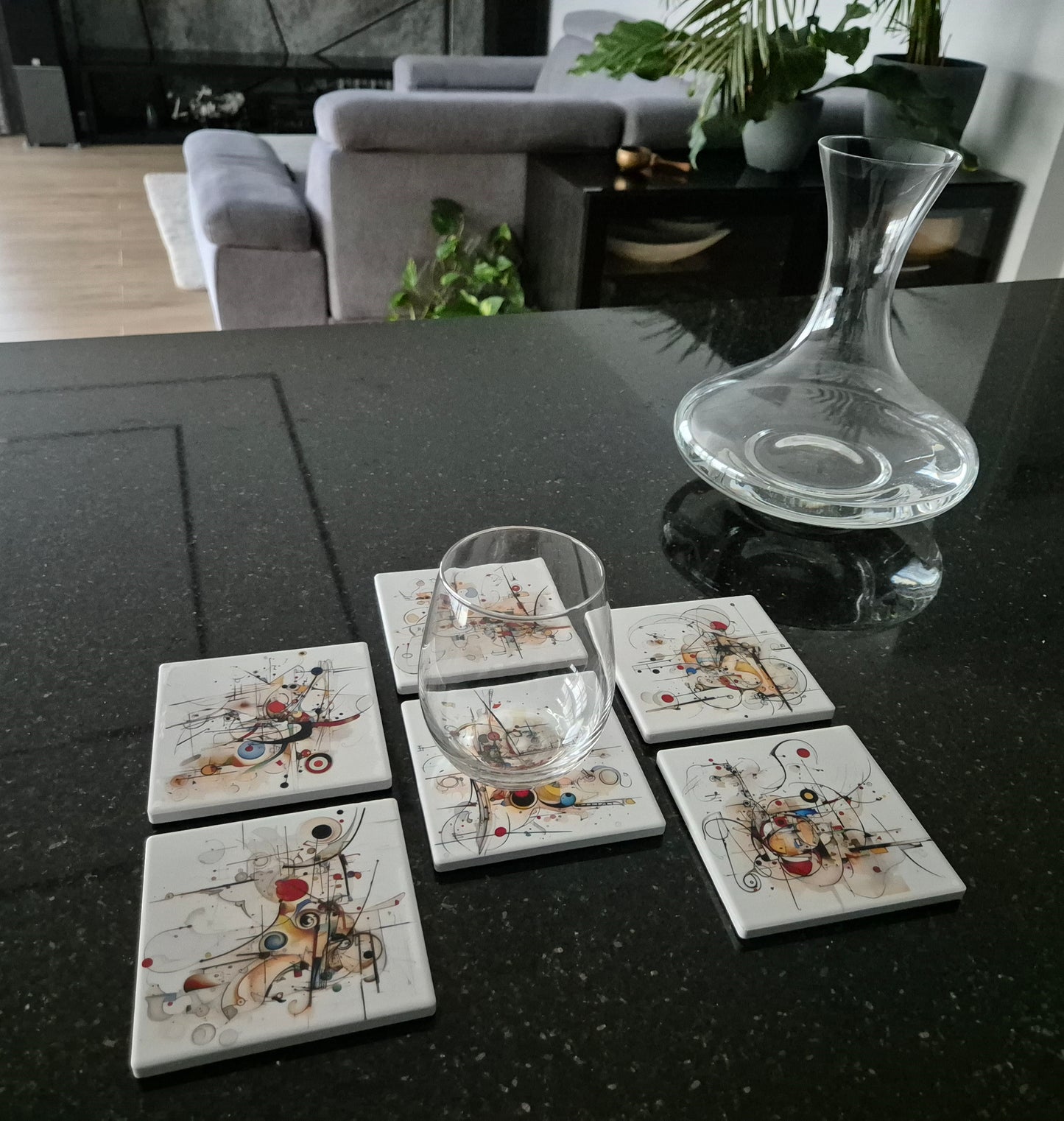 Set of 6 handmade ceramic coasters - Chaotic Symphony.