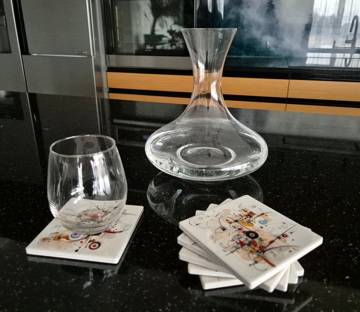 Set of 6 handmade ceramic coasters - Chaotic Symphony.