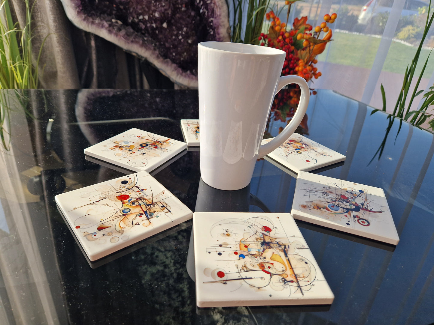 Set of 6 handmade ceramic coasters - Chaotic Symphony.