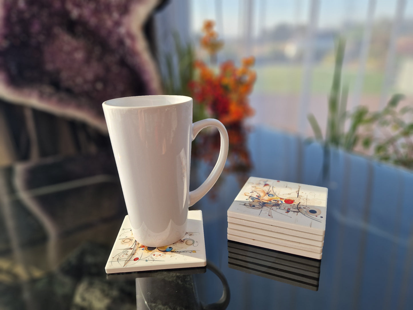 Set of 6 handmade ceramic coasters - Chaotic Symphony.