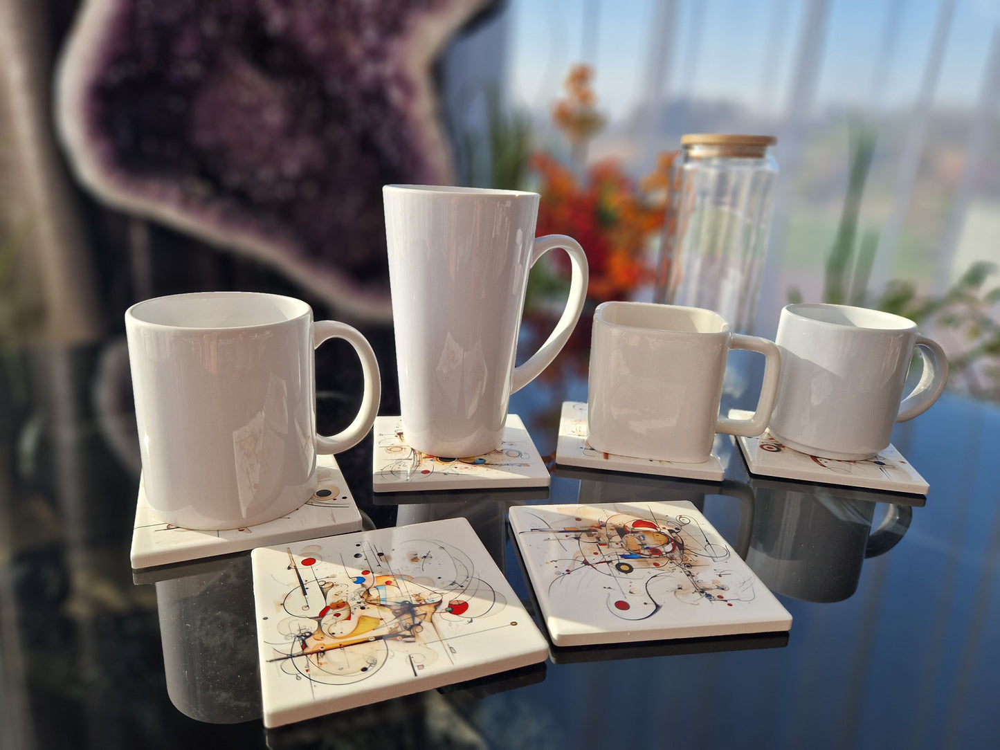Set of 6 handmade ceramic coasters - Chaotic Symphony.