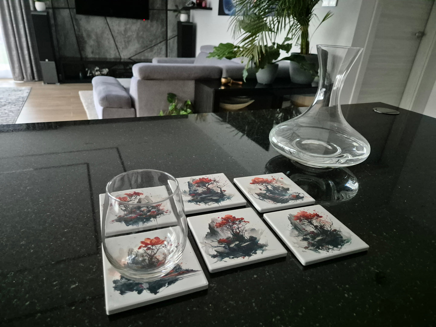 Set of 6 handmade ceramic coasters - Mystic Blossom.