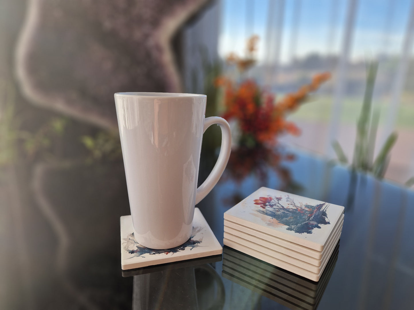 Set of 6 handmade ceramic coasters - Mystic Blossom.