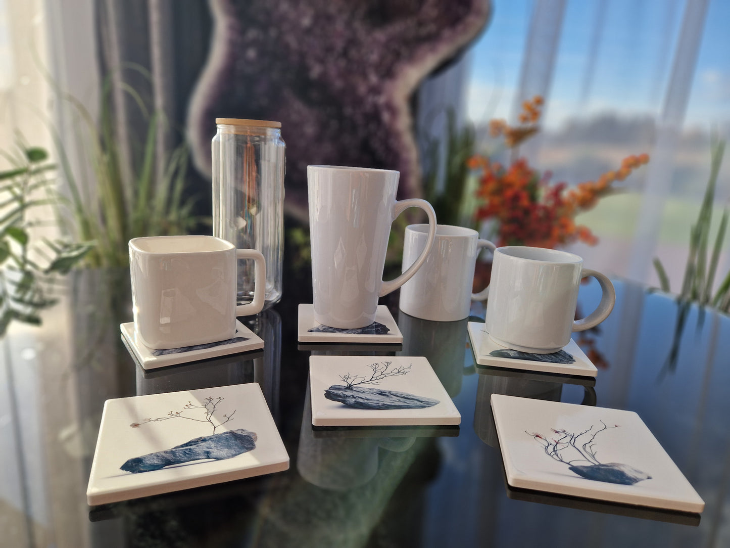 Set of 6 handmade ceramic coasters - Stone Serenity.