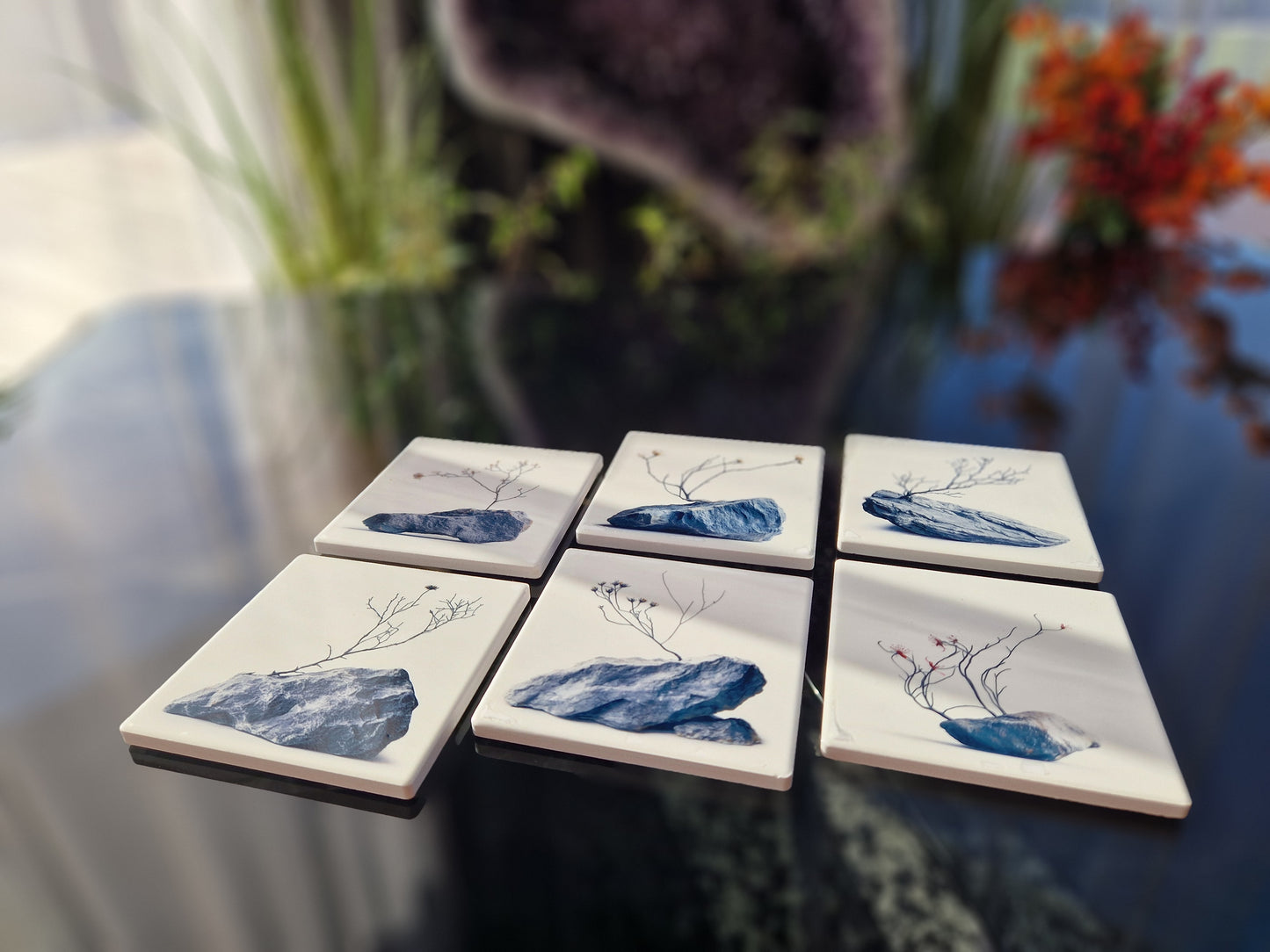 Set of 6 handmade ceramic coasters - Stone Serenity.