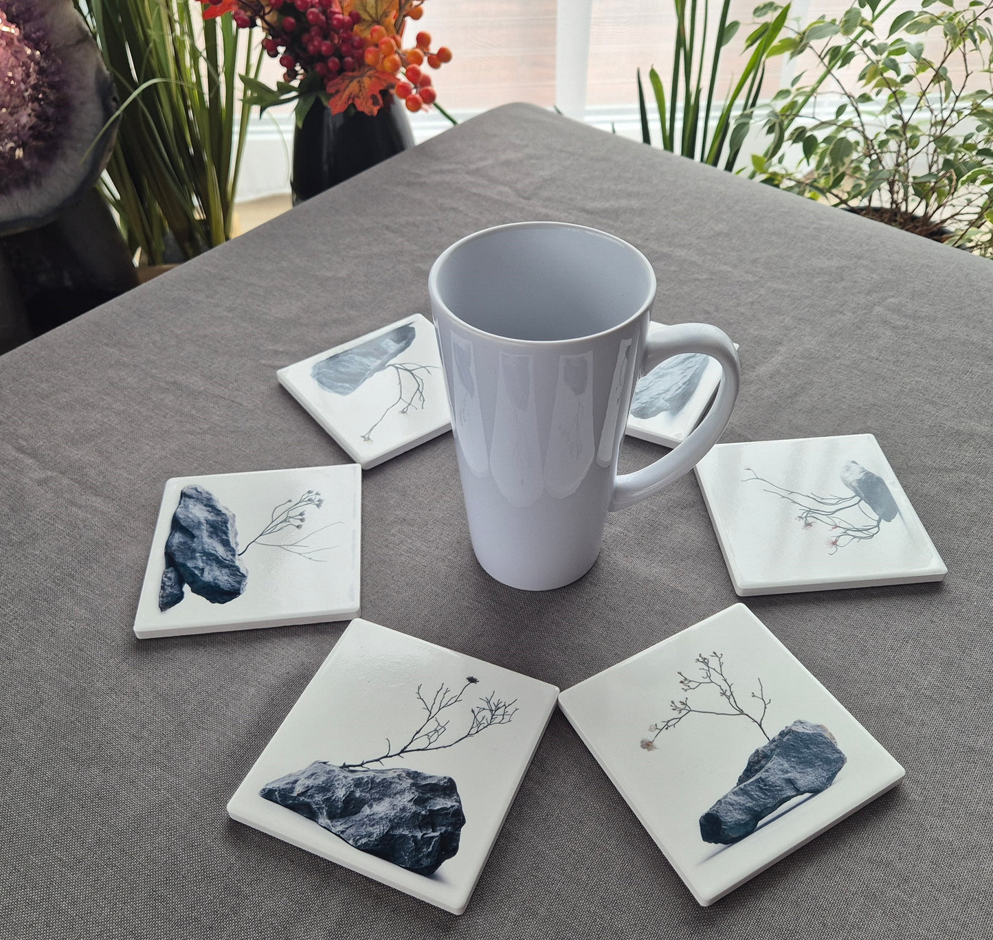 Set of 6 handmade ceramic coasters - Stone Serenity.
