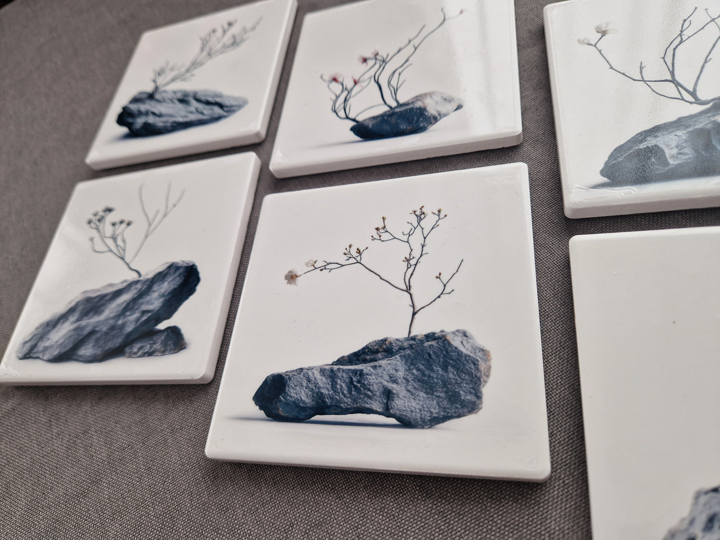 Set of 6 handmade ceramic coasters - Stone Serenity.