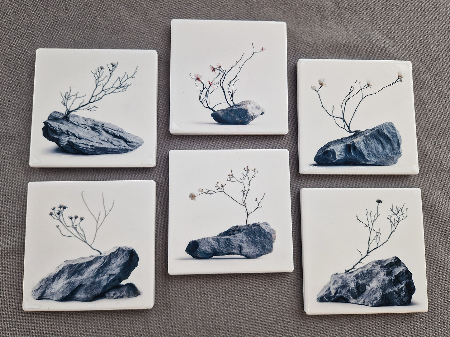 Set of 6 handmade ceramic coasters - Stone Serenity.