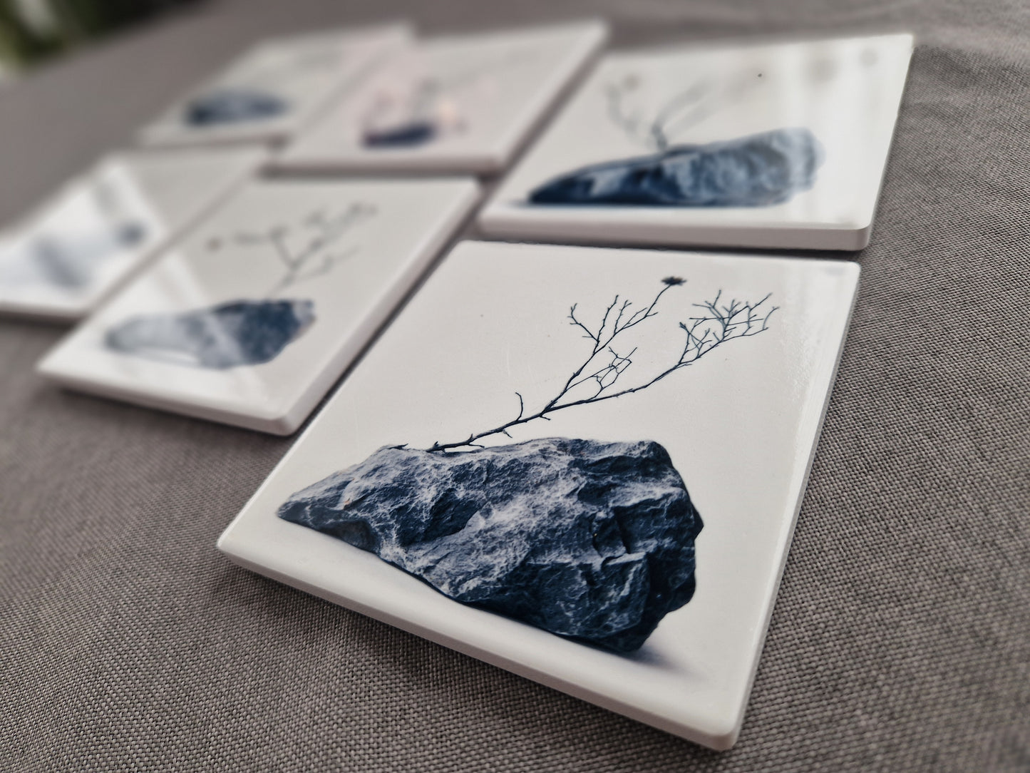 Set of 6 handmade ceramic coasters - Stone Serenity.