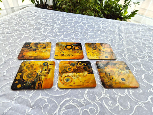 Set of 6 cork coasters – Klimt Inspired Steampunk Elegance