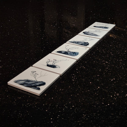 Set of 6 ceramic coasters - Stone Serenity.