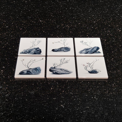 Set of 6 ceramic coasters - Stone Serenity.