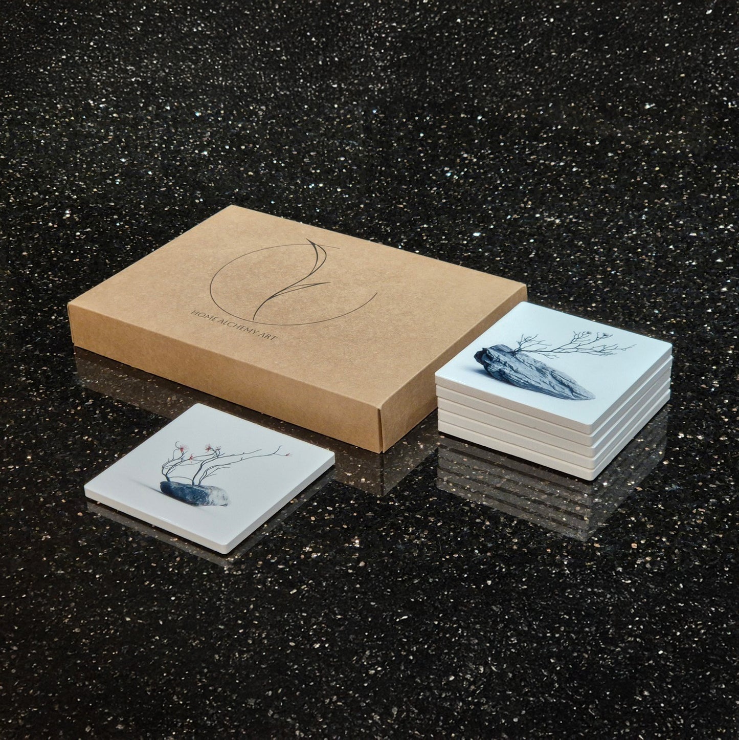 Set of 6 ceramic coasters - Stone Serenity.