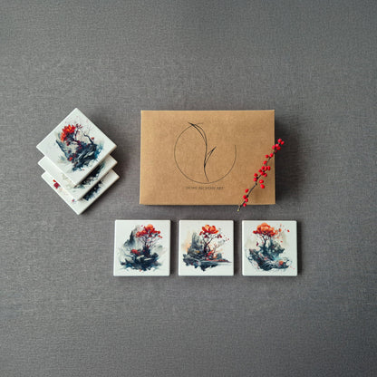 Set of 6 ceramic coasters - Mystic Blossom.