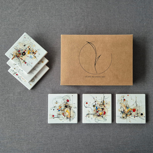 Set of 6 handmade ceramic coasters - each with a different design - Chaotic Symphony.