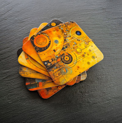 Set of 6 cork coasters – Klimt Inspired Steampunk Elegance