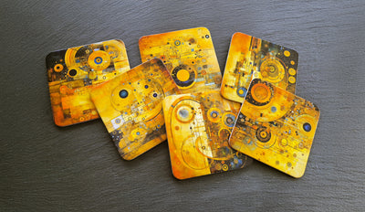 Set of 6 cork coasters – Klimt Inspired Steampunk Elegance