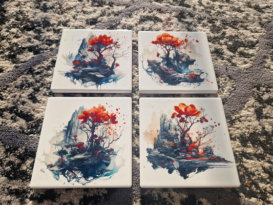 Set of 4 ceramic coasters - Mystic Blossom.