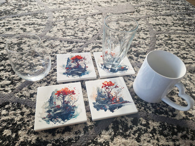 Set of 4 ceramic coasters - Mystic Blossom.