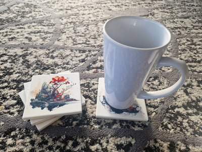 Set of 4 ceramic coasters - Mystic Blossom.