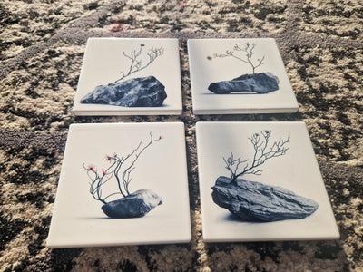 Set of 4 ceramic coasters - Stone Serenity.