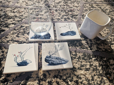 Set of 4 ceramic coasters - Stone Serenity.