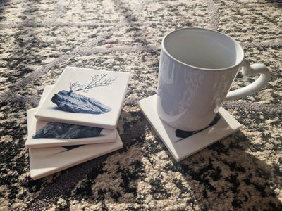Set of 4 ceramic coasters - Stone Serenity.