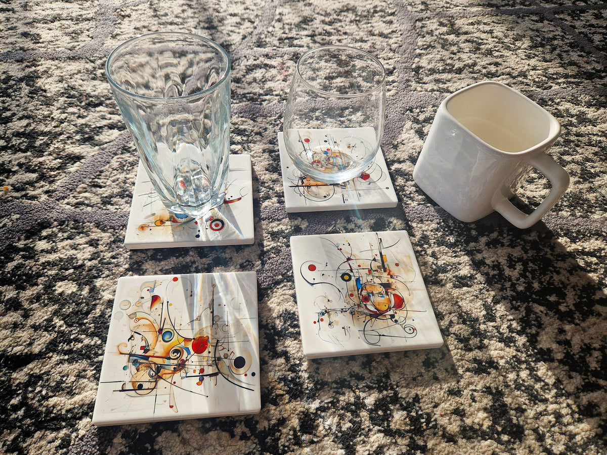Set of 4 ceramic coasters - Chaotic Symphony.