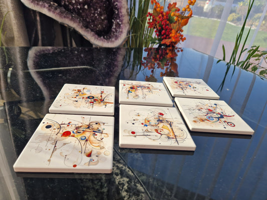 Set of 6 handmade ceramic coasters - Chaotic Symphony.
