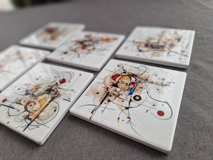 Set of 6 handmade ceramic coasters - Chaotic Symphony.