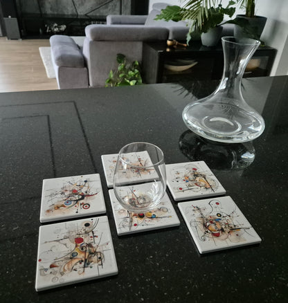 Set of 6 handmade ceramic coasters - Chaotic Symphony.