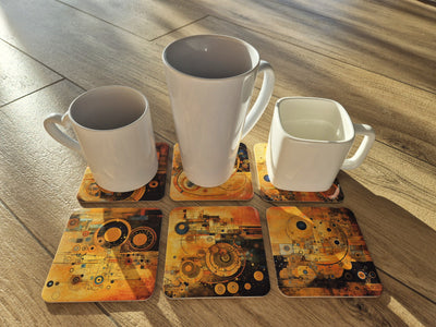 Set of 6 cork coasters – Klimt Inspired Steampunk Elegance