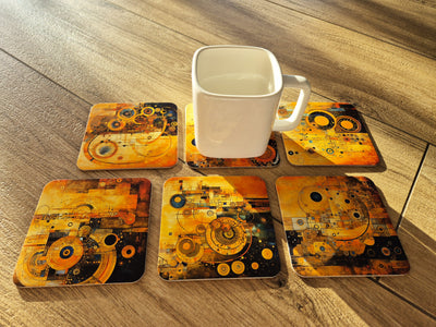 Set of 6 cork coasters – Klimt Inspired Steampunk Elegance