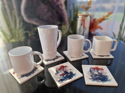 Set of 6 handmade ceramic coasters - Mystic Blossom.