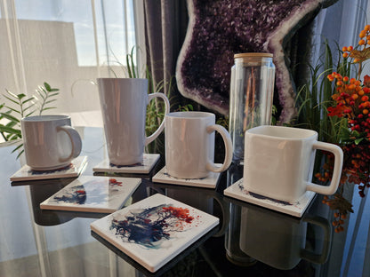 Set of 6 handmade ceramic coasters - Mystic Blossom.