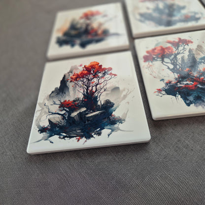 Set of 6 ceramic coasters - Mystic Blossom.