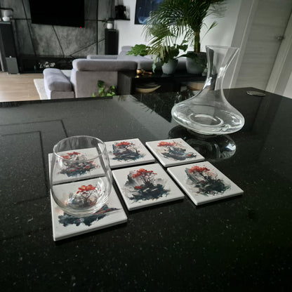 Set of 6 ceramic coasters - Mystic Blossom.