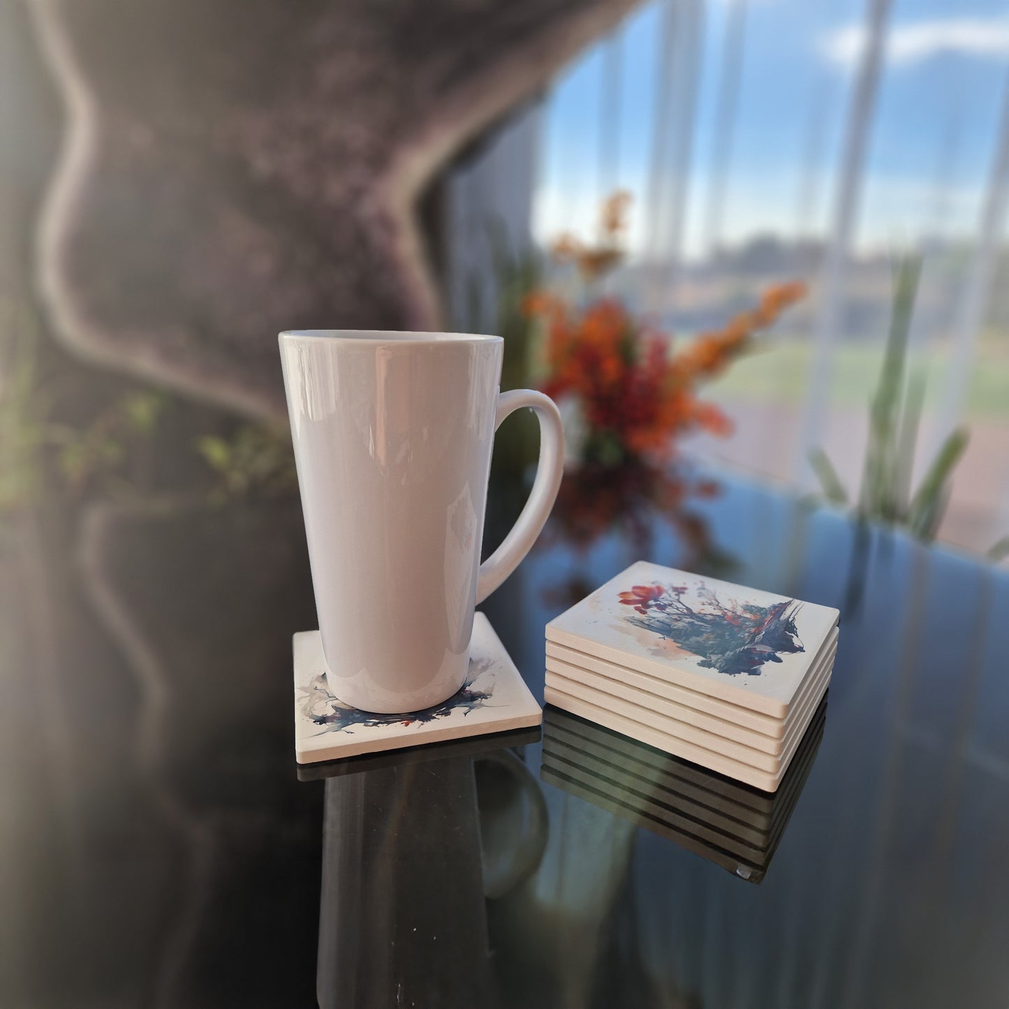 Set of 6 ceramic coasters - Mystic Blossom.