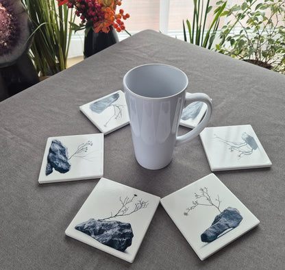 Set of 6 handmade ceramic coasters - Stone Serenity.