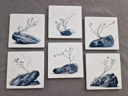 Set of 6 handmade ceramic coasters - Stone Serenity.