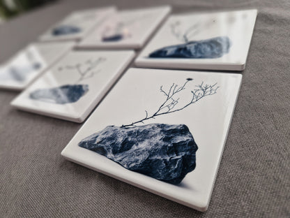 Set of 6 handmade ceramic coasters - Stone Serenity.